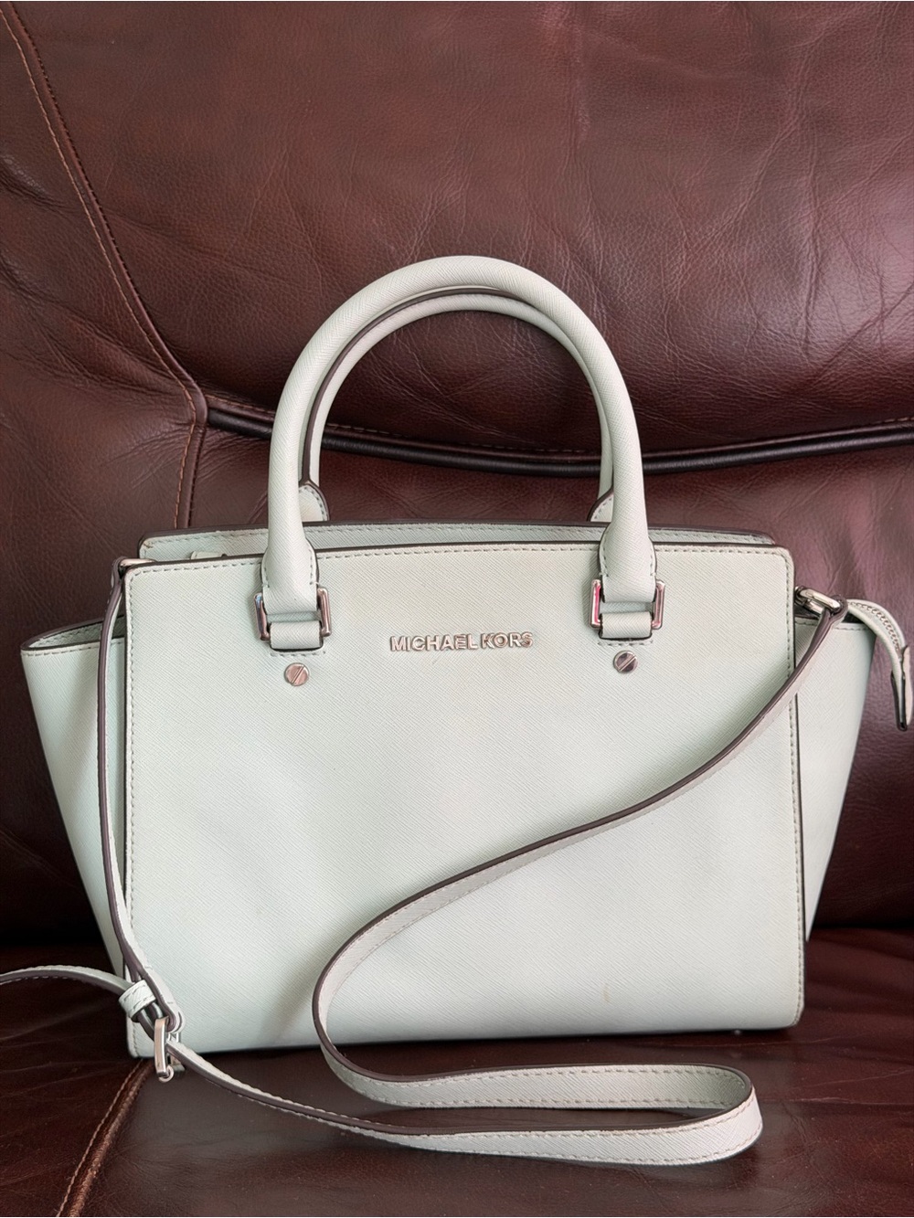 Michael Kors Cream Saffiano Leather Satchel with Removable Strap